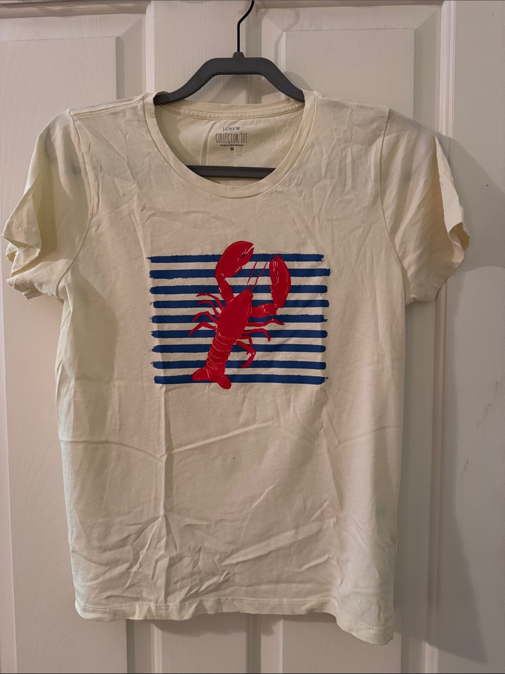 J. Crew Cream Tee with Red Lobster and Blue Stripes